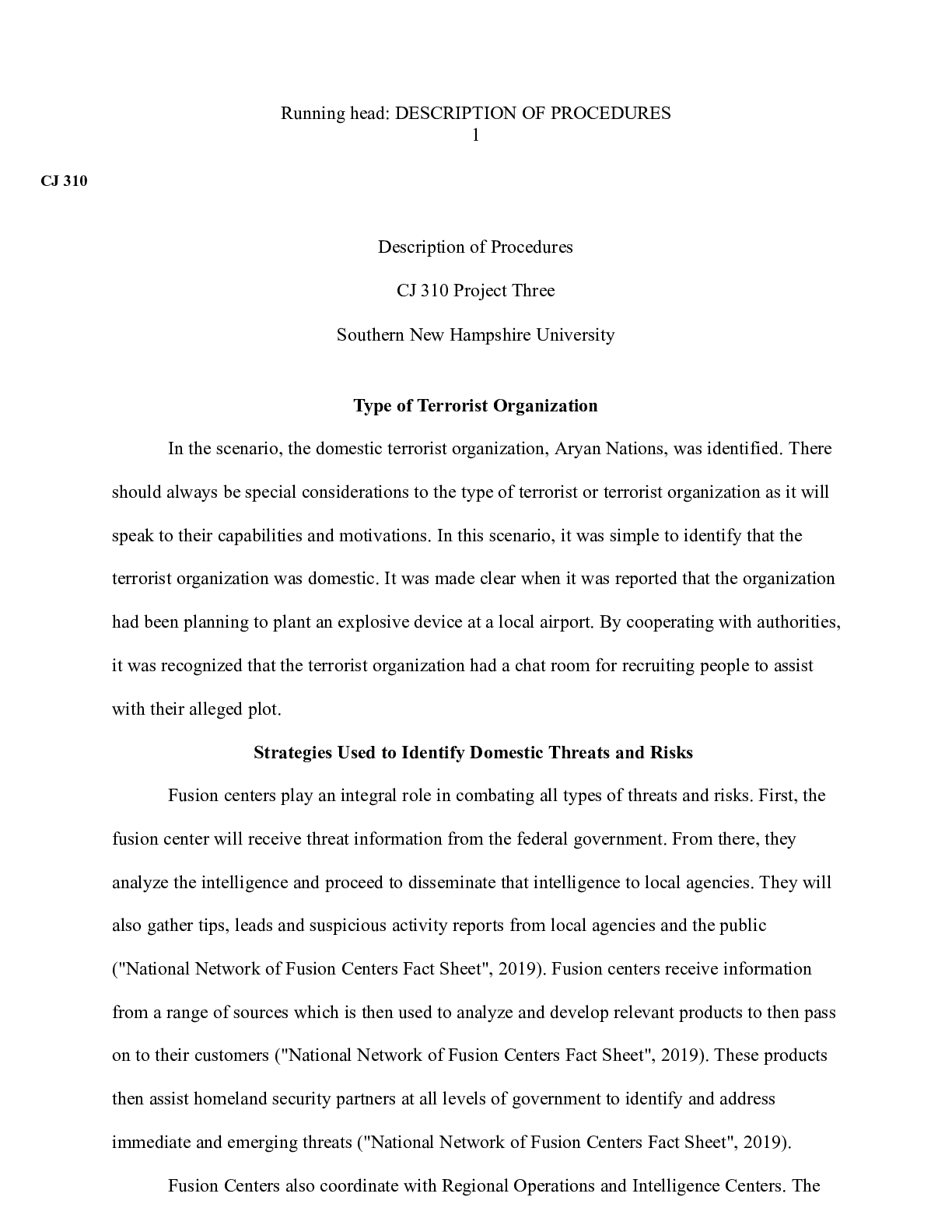 Preview image for CJ 310 Project w8.docx  Running head: DESCRIPTION OF PROCEDURES